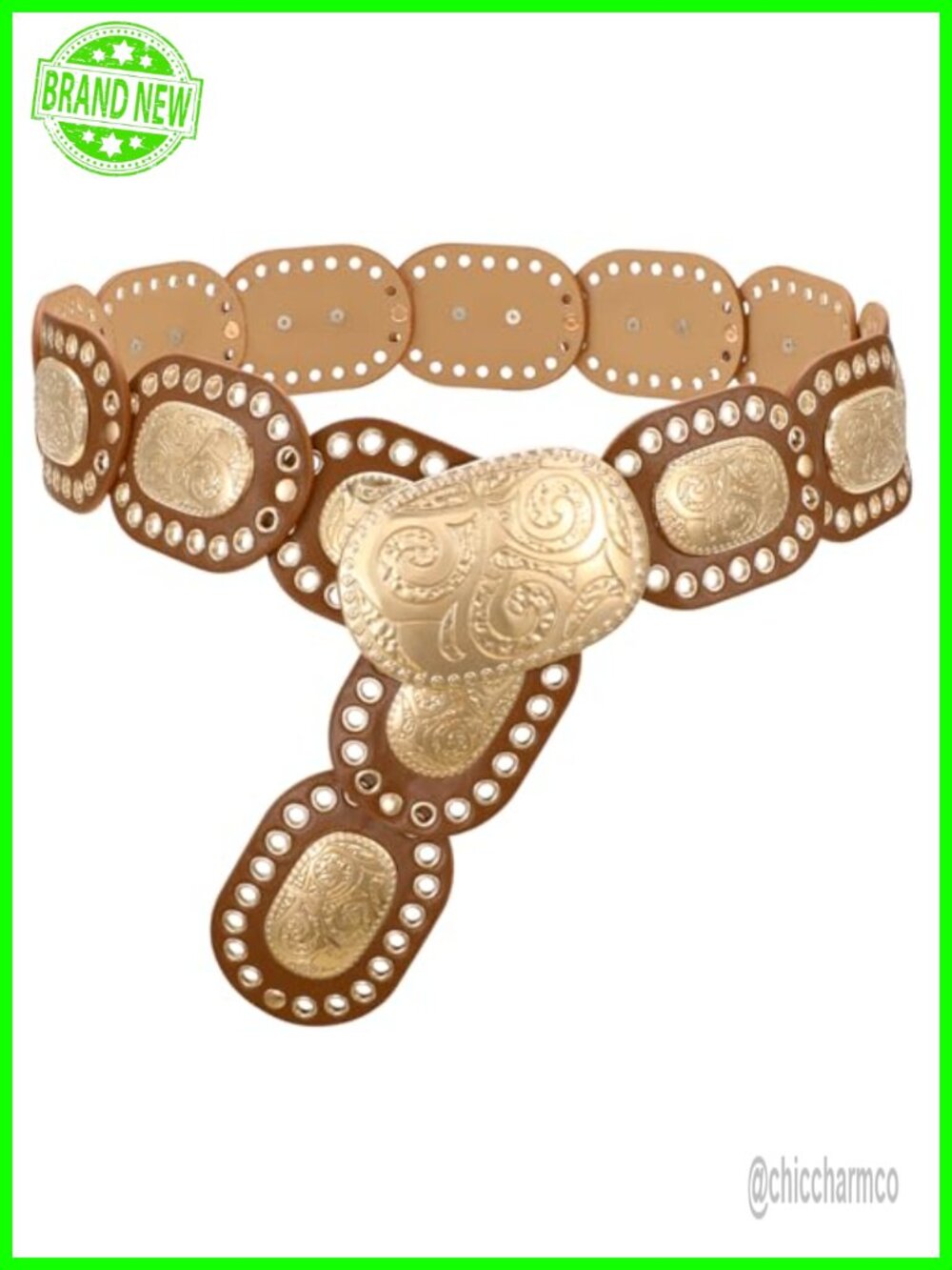 Western Concho Disc Belt PU Leather Adjustable Buckle Boho Cowgirl